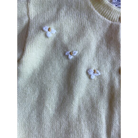 Vintage 60s Turbo Hi-Bulk Yellow Daisy Baby Cardigan Sweater DuPont Orlon - Picture 6 of 8